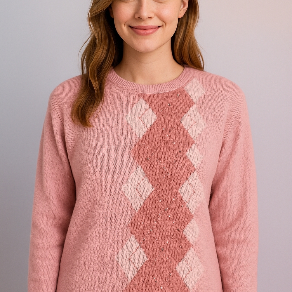 Norton McNaughton Pink Argyle Crew Neck Sweater